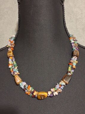 Multi Strand 20"Multi-Gem Beaded Necklace with Tiger Eye Accents - Women Jewelry
